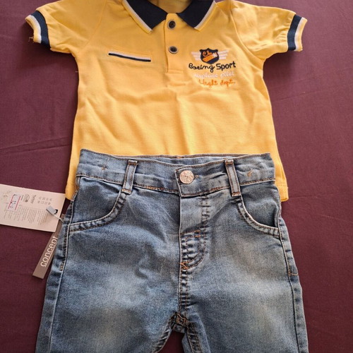 Baby set with jeans shorts, t-shirt, hat and pajamas new