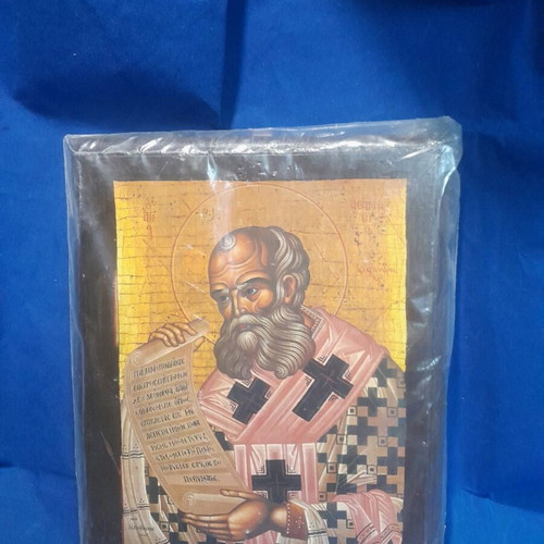 Saint Athanasios paper icon on wood new 23x29