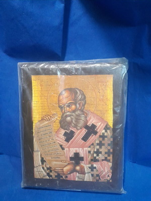 Saint Athanasios paper icon on wood new 23x29
