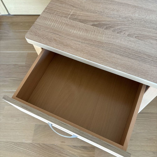 Wooden nightstands with two drawers, oak color, set of 2