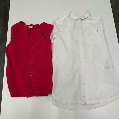 Tommy Hilfiger white shirt and red DP..am cardigan set for girl 10 years like new