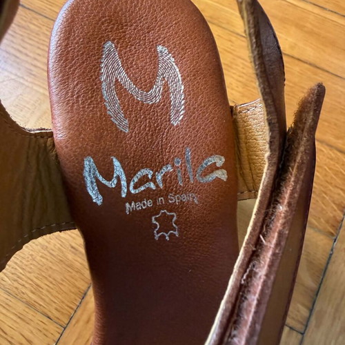 Marila leather women's sandals size 38, white and brown