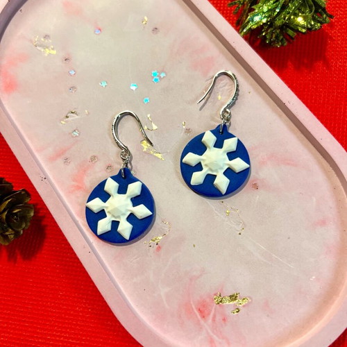 Handmade snowflake earrings new, polymer clay and steel