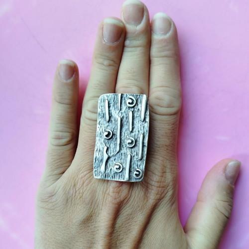 Statement ring adjustable, antique silver finish, boho vintage style