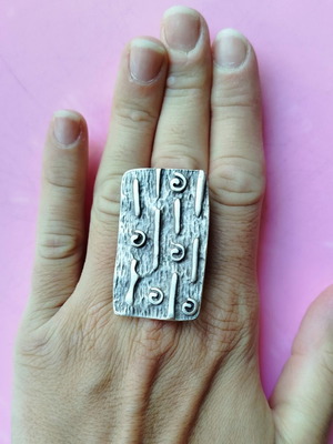 Statement δαχτυλίδι αυξομειούμενο, αντικέ ασημί, boho vintage στυλ