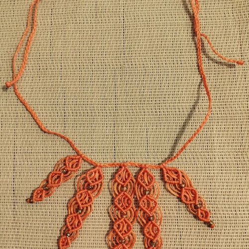 Handmade macrame necklace with coral thread and acrylic beads new