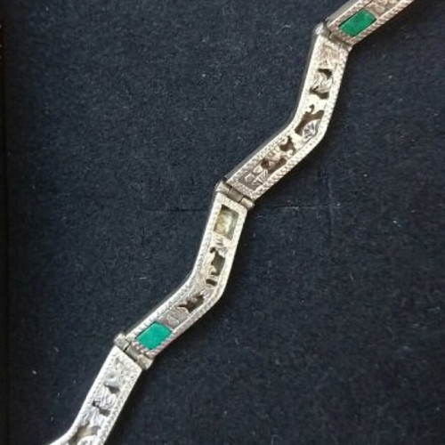 Antique massive bracelet with emeralds 950 silver used