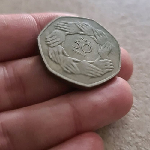 England 50 Pence Coin 1973 used
