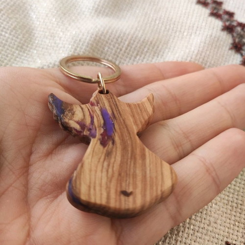 Wooden angel keychain