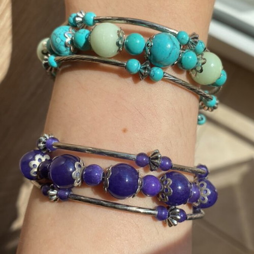 Set of 2 triple friendship bracelets turquoise and purple like new