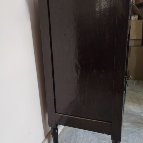 Vintage wood carved bedside cabinet refurbished, Art Deco style