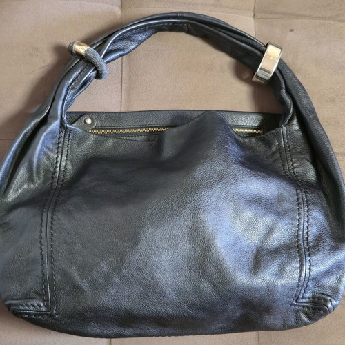 Jimmy Choo shoulder bag used, large black leather tote with gold accents