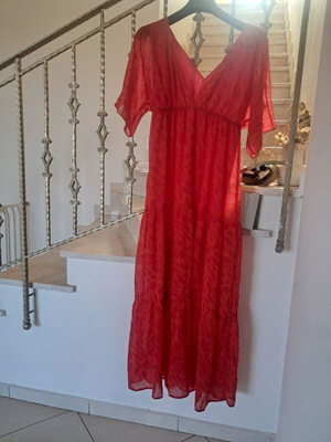 Forel long formal dress, red and orange, size L