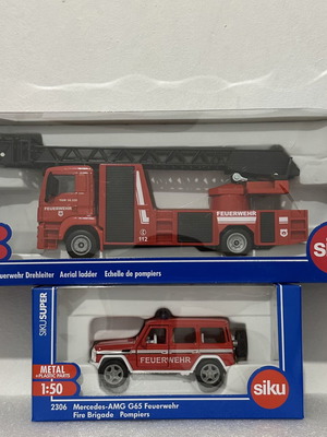 MAN πυροσβεστικό με σκάλα και Mercedes-Benz G65 AMG G Class κλίμακα 1:50 καινούργια