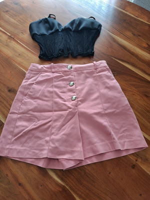 Zara Σετ Σορτσάκι Ροζ και Μαύρο Lace Top σαν καινούργιο, Καλοκαιρινό