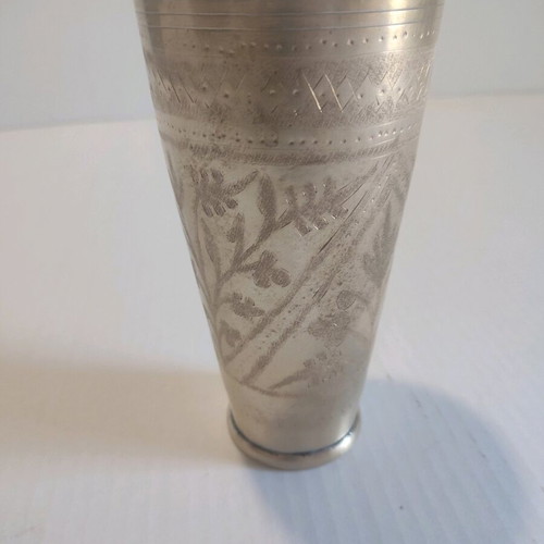 Bronze flower vase used with hand-engraved floral designs