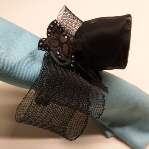 Hair scrunchy black rose with 1970s ribbon
