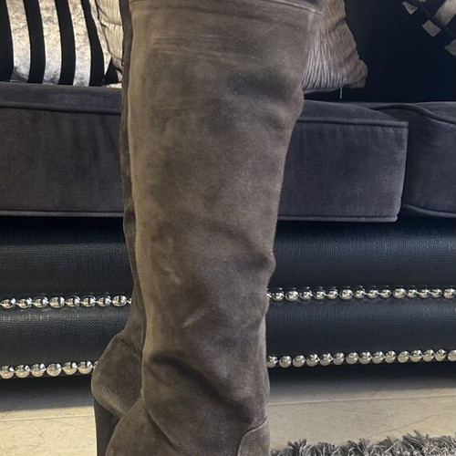 Leather suede boots over the knee size 38 like new, brown and blue