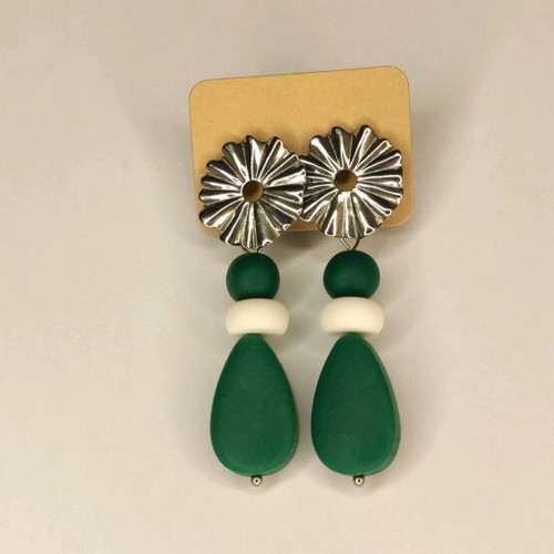Handmade earrings new with green polymer clay beads and steel clasp