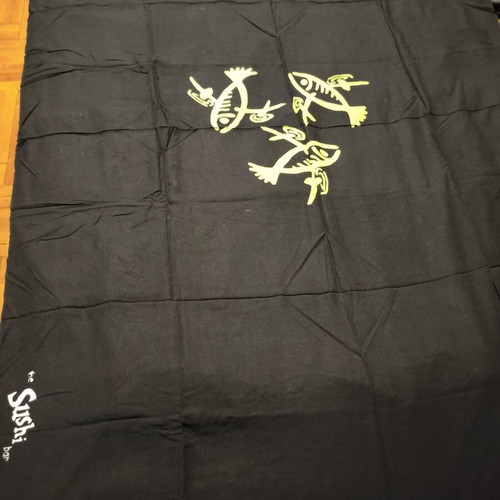 The Sushi Bar black scarf like new with yellow fish design