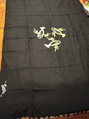 The Sushi Bar black scarf like new with yellow fish design