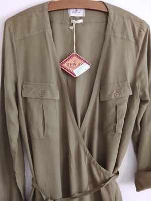 Replay dress new, beige and green, size L