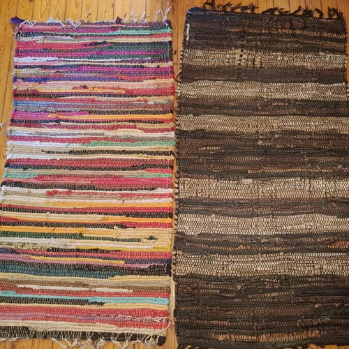 Set of 5 Rag Rugs like new, colorful and dark strips