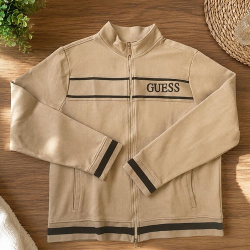 Guess men's zip-up sweatshirt XL used, beige and black