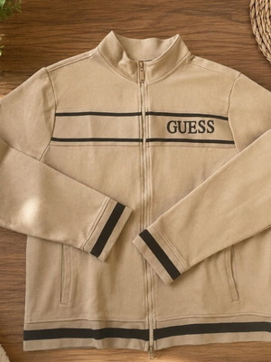 Guess men's zip-up sweatshirt XL used, beige and black