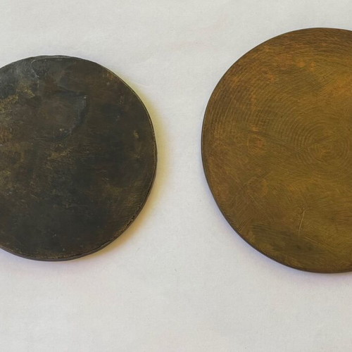 Set of 2 sculptures/large medals by Titsa Chrysokhoidi with nautical motif used