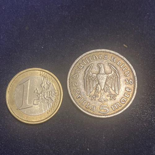 Silver German Coin 5 Mark 1936 Used