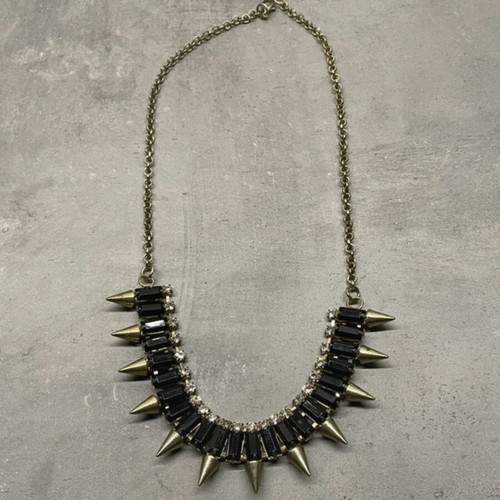Necklace with spikes like new, black stones and rhinestones