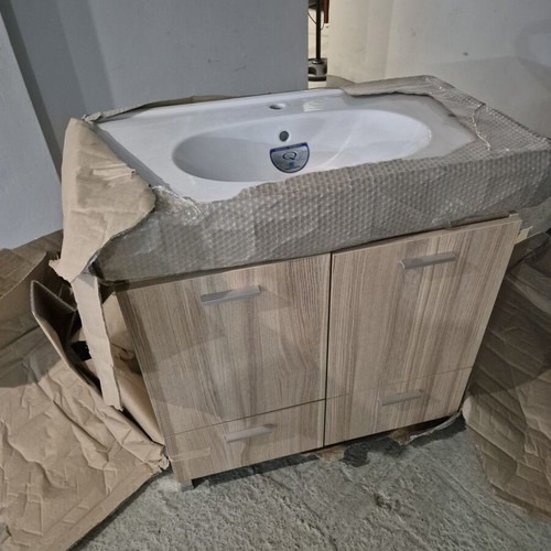Bathroom furniture set new, oak with sink and mirror 80x50 cm