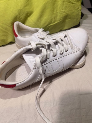 Armani Jeans white leather sneakers with red detail, like new, size 44