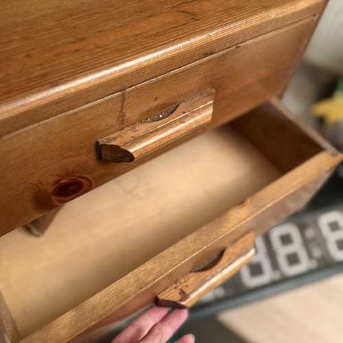 Wooden bedside table with 2 drawers and open shelf used
