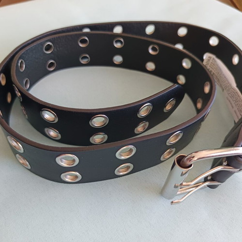 Bershka Black Wide Belt with Metal Eyelets and Double Buckle New