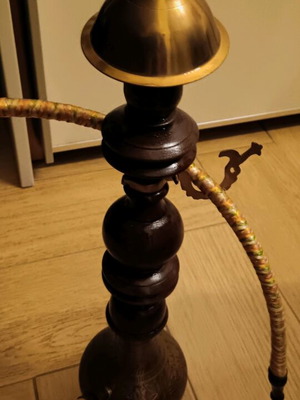 Hookah brown wood with bronze base, 40 cm height like new
