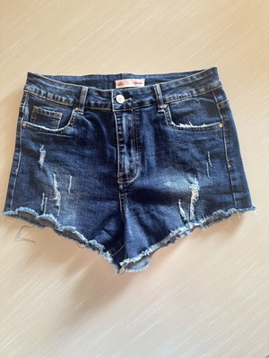 Jolly Boutique dark wash denim shorts XL with rips and frayed edges