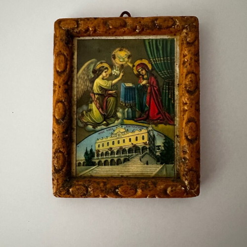 Annunciation lithographed icon used with Church of Evangelistria of Tinos