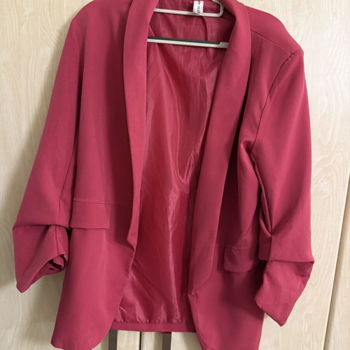 Blazer jacket like new, bright fuchsia, ruched 3/4 sleeves, sizes XL-XXL