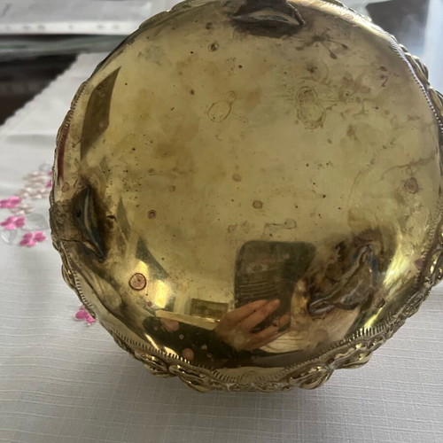 Vintage brass jewelry box used with embossed floral motifs