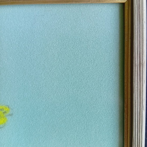 Pastel painting on cardboard 51x18 cm like new under glass