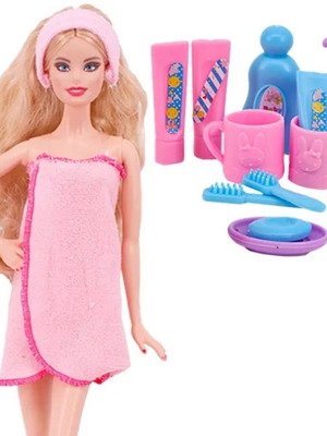 Doll towel dress pink "Pink Bath with 11 bathroom accessories" - 7171P