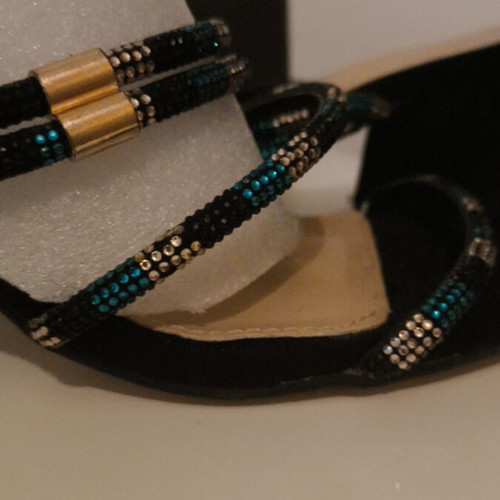 Francesca Moretti sandals new, medium heel, black and gold
