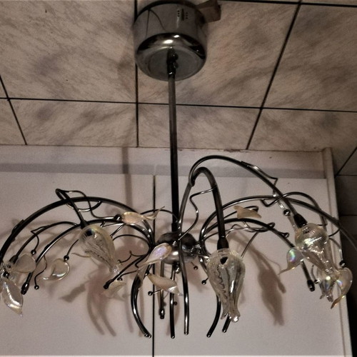 Ceiling light used, stainless steel, 1-12 bulbs, leaf and flower design