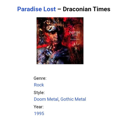 Paradise Lost Draconian Times double LP used, metal