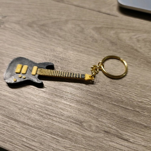 Handmade Electric Guitar Keyring 3D Printed New Black and Yellow