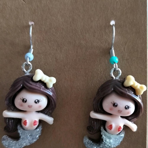 Handmade children's earrings mermaid theme multicolor new, set of 6