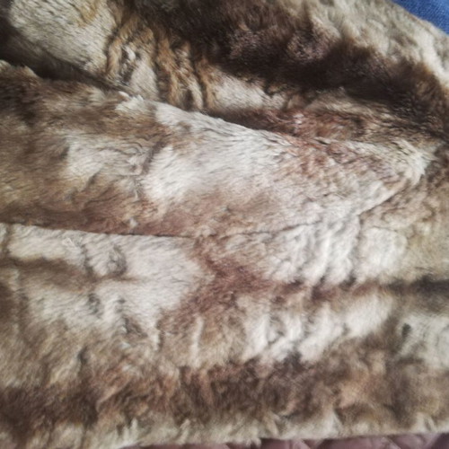 Handmade synthetic fur jacket, beige and brown, size S