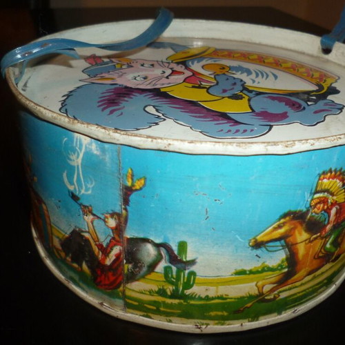 Tin Lithograph Children's Drum 60s used, Greek festive